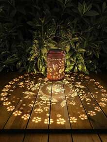 1pc Solar Powered Outdoor Waterproof Hummingbird & Flower Shaped Lantern, Solar Powered Iron Hummingbird Lantern, Garden/Patio/Balcony Decor, Hanging Lamp, Gift For Friends And Family, Solar Hummingbird & Flower Hanging Light, Iron Solar Projection Lamp - Multicolor - View 1