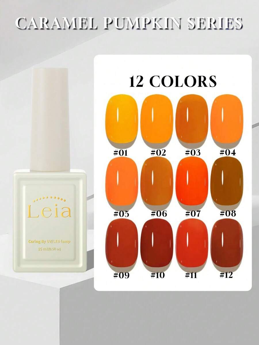 Miss Leia 1-12 15ml 秋季焦糖南瓜凝膠指甲油,彩色凝膠透明塗層,初學者美甲,UV LED 固化,可浸泡半永久,適用於美甲沙龍美甲套裝、DIY、女性節日派對禮物、美甲用品 - 彩色 - 查看 1