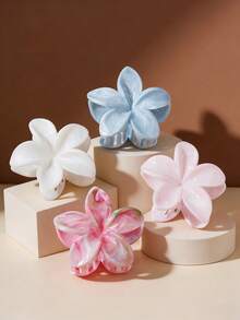 4pcs Macaron Color Marble Texture Flower Claw Clips, Bohemian Style Floral Hair Clips, Bun Hairstyle Accessories Set For Women Summer Outfits Beach Hair Claws - Multicolor - View 4
