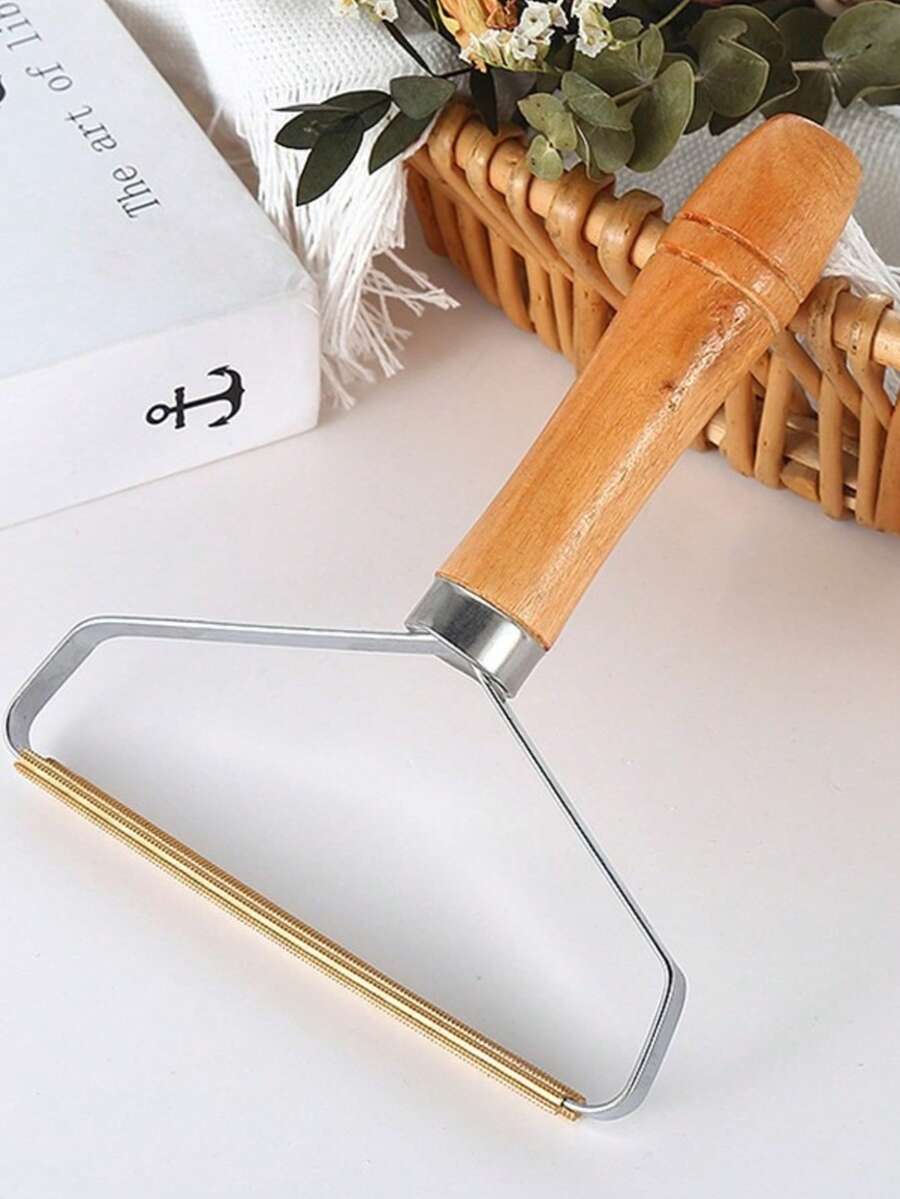 1/2 chiếc dụng cụ gỡ xơ vải cán gỗ, dụng cụ loại bỏ lông thú cưng hai mặt, dụng cụ loại bỏ xơ vải bằng kim loại và gỗ, không làm hư hại áo khoác len. - A - Xem 1