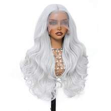 Dark Brown Color 26Inch 13X6 Transparent Lace Front Wig With Baby Hair For Women Body Wave Synthetic Heat-Resistant Wig - Grey - View 3