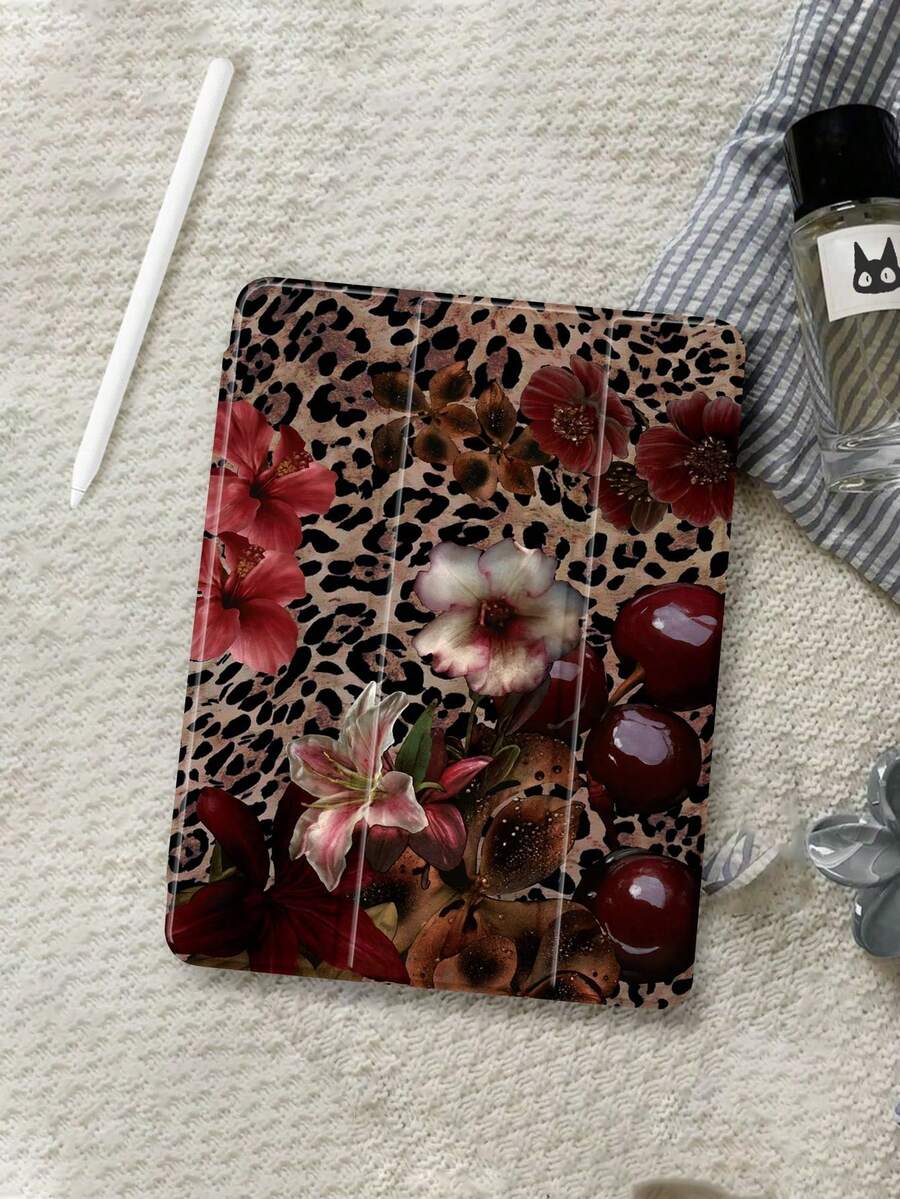 1pc Leopard Floral Pattern Flat Protective Case, Compatible With IPad 10.2 Inch 2021/2020 IPad 10th/9th/8th Gen, IPad (A16) 11 Inch 11th Generation 2025, Compatible With Samsung Galaxy Tab A8 10.5 Inch 2022, Tablet Protective Cover With Pencil Slot, Support Auto Sleep/Wake - 查看 1