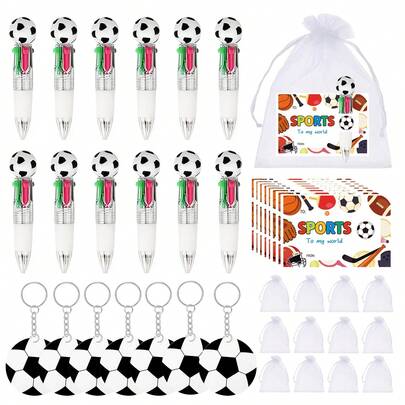 36개/세트 크리에이티브 축구 펜 세트, 카드, 메시 가방, 축구 키체인 포함, 결혼식, 파티, 졸업, 여행, 휴일, 개학 선물에 적합한 DIY 공예