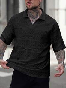 男士休闲都市复古风POLO衫，适合春、夏、秋季穿着 - 黑色 - 查看 4