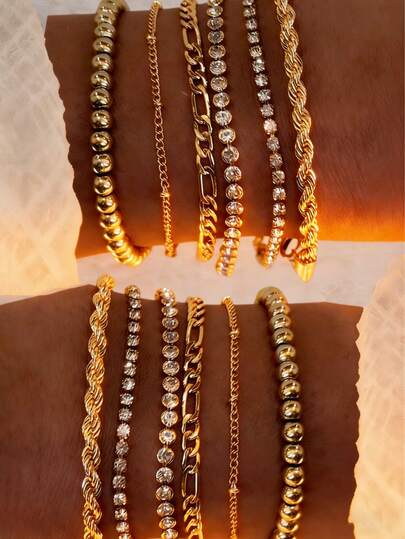Bộ 6/12 vòng tay nhiều lớp tối giản, thanh lịch, đính hạt CCB và đá Zirconia nhân tạo, kiểu dáng cổ điển, thích hợp cho kỳ nghỉ, tiệc tùng, hẹn hò, lễ hội âm nhạc, đeo hàng ngày, Giáng sinh, Ngày của Mẹ, lựa chọn quà tặng tốt nhất (Giao hàng ngẫu nhiên)