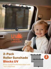 Set de 2 parasoles ajustables para ventana lateral de coche, cubierta opaca para ventana lateral con ventosa, bloquea los rayos UV y el calor, reduce el deslumbramiento, se ajusta a las ventanas del coche, esencial para vacaciones, viajes, todo el año - Negro - Ver 1