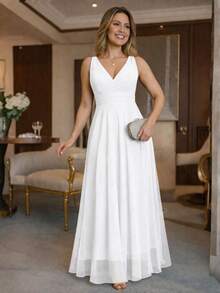 Chic Minimalist Timeless Wedding Dress For A Civil Ceremony. - 白色 - 查看 3