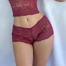 Charme Dela's KIT 3 Calcinha Calesson Lingerie de Renda Tanga Sensual Rendada - Preto Branco Vinho - Visão 4