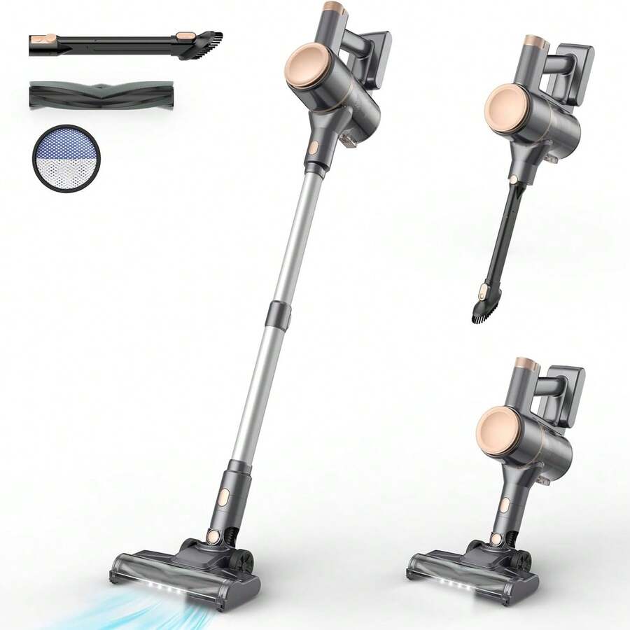 INSE Cordless Vacuum Cleaner, Stick Vacuum Cleaner, Lightweight, Powerful Suction, 2200mAh Battery, 40 Mins Runtime, Low Noise, Self-Standing, Rechargeable Vacuum Cleaners For Home, Hardwood Floor, Carpet Pet Hair, Gift, Gold