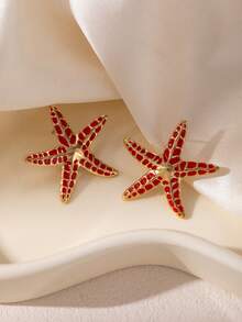1 Đôi bông tai hình sao biển mạ vàng, tráng men tím, họa tiết biển nhiệt đới, dành cho nữ, trang sức dự tiệc mùa hè, đi nghỉ mát. - Vàng - Xem 4