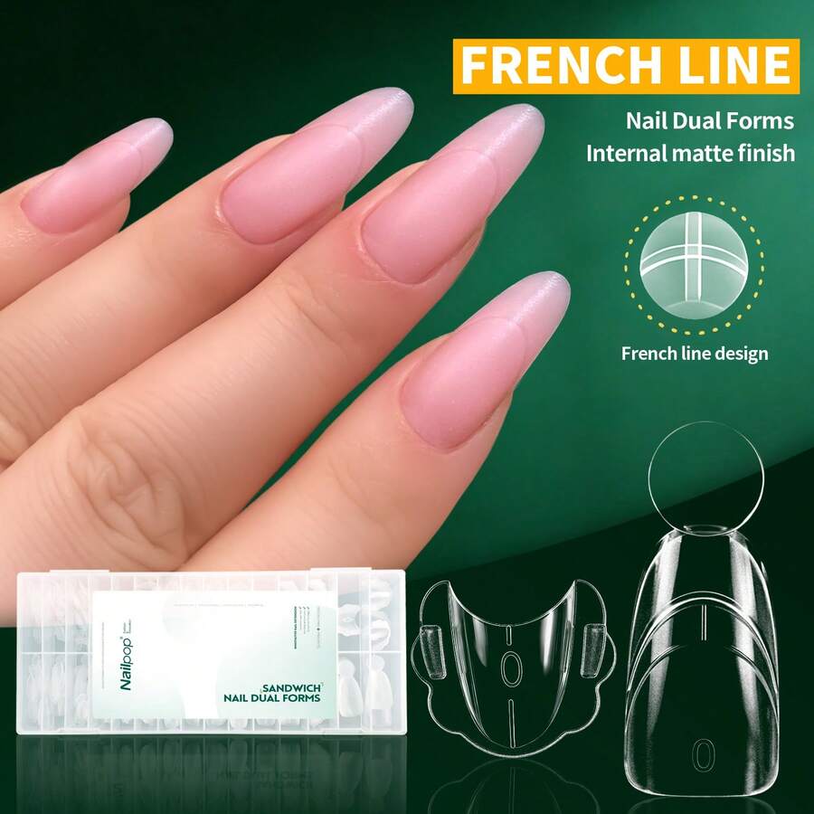 nailpop 280pcs Sandwich Double-Layer Mold Set, 140pcs Upper Mold + 140pcs Lower Mold, Coffin Shaped With Inner Arc Line, Suitable For Quick French Matte Nail Extension - Multicolor - View 1