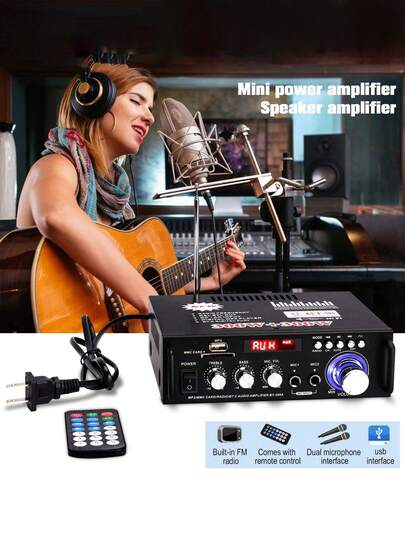 Mini Compact Power Amplifier Speaker, Supports Memory Card & USB, Radio, 12V/220V, Amplifier BT-298A