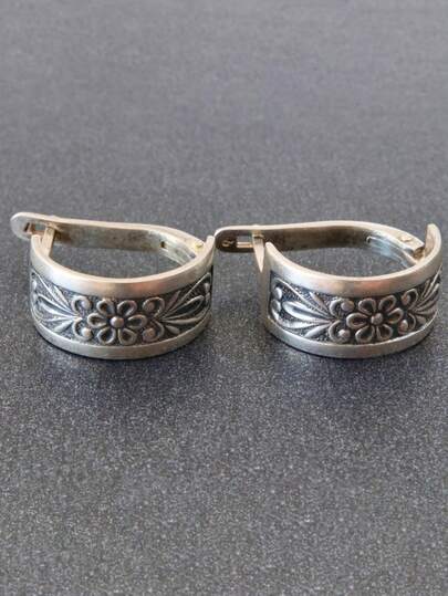 一对复古雕花图案耳环，波西米亚风格，女士耳环，适合派对、聚会、日常服装搭配