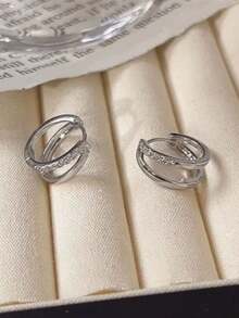 4对时尚简约精致心形结设计铜耳环套装，镶嵌立方氧化锆，适合派对、休闲聚会（不含礼盒） - 銀色 - 查看 5