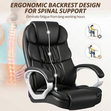 Office Chair High Back Computer Desk Chair, PU Leather Adjustable Height Modern Executive Swivel Task Chair With Padded Armrests And Lumbar Support (Black) - màu đen - Xem 4