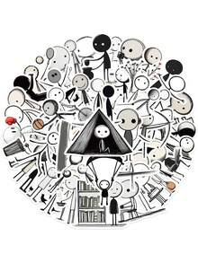 50pcs/Set Funny Cute Black And White Cartoon Characters Stickers ...