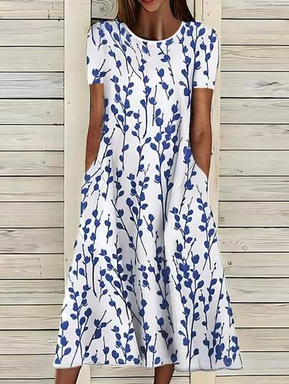 Đầm vải lụa sữa in kỹ thuật số thời trang, chất liệu thoáng mát, thích hợp cho hẹn hò, ở nhà, kỳ nghỉ, cắm trại, bãi biển, chụp ảnh, khiêu vũ, tiệc tùng, mua sắm, đa năng, đầm cổ tròn in hoa giản dị, đầm công sở thời trang, đầm thanh lịch, thích hợp cho các buổi tụ họp và đi chơi.