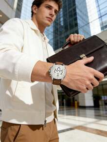 Fossil 男式石英皮革三针手表不锈钢表壳/防刮玻璃 FS4928/FS4929/FS5066 - 棕色 - 查看 2