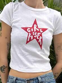 Girl Kisser Baby Tee, Lesbian Pride Funny Quote Y2K Streetwear, LGBTQ Queer Clothing Baby Tee-Loose-Fit Easy Relaxed Style, - trắng - Xem 1