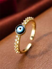 1 buah Cincin Mata Setan yang Dapat Disesuaikan, Desain Ceruk dengan Zirkonia Mikro Bertatahkan, Aksesori Jari Keberuntungan Mata Jahat Bergaya Vintage untuk Wanita - Cincin terbuka - View 8