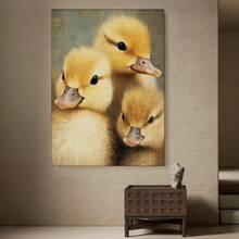 Enmarcado 1 pieza, con marco,  [2D Plano] Arte Divertido Estilo Manga Adorables Patitos Lienzo, Arte Vintage de Animales de Granja, Impresión de Patitos Lindos, Decoración Rústica de Guardería, Arte Acogedor Cottagecore, 2D Plano - Enmarcado - Ver 3
