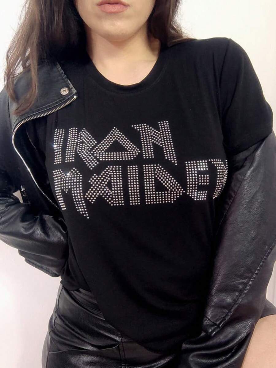 Women's T-Shirt In Silver With Sparkling Rhinestones. - Black - View 1
