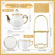 20-Piece Tea Cups Holder & Organizer, Gold Metal Rack For Coffee Cup, Spoon & Saucers, Porcelain Ceramic Tea Gift Set For 6 - Complete Serving Set With Organizer, Ultimate Gift For Tea Lovers, Perfect Mother's Day, Christmas & Housewarming - White - View 4
