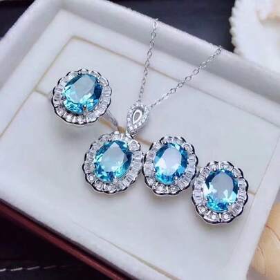 Bộ trang sức gồm nhẫn, bông tai và mặt dây chuyền đá Topaz tự nhiên mới, dành cho nữ. Món quà thích hợp để tặng bạn gái hoặc bạn thân. Bộ ba món trang sức hoàn hảo để làm phụ kiện cho bạn gái hoặc bạn nữ thân thiết.