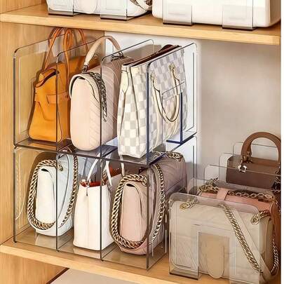 1/2/4 piezas Bolsas de almacenamiento de armario transparentes con asas, estantes extraíbles, adecuadas para dormitorio, baño, oficina, estantería práctica en forma de L para libros, ahorro de espacio, se puede usar como caja de almacenamiento para automóvil, organizador de cajones, caja de almacenamiento transparente de 4 rejillas adecuada para bolsos pequeños