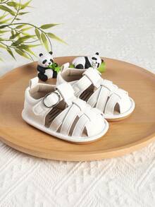 1 Pair Boys & Girls Breathable Non-Slip Hook & Loop Design Toddler Sandals, Suitable For Spring, Summer And Autumn - White - View 3