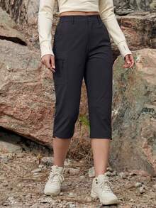 Women's 3/4 Length Water-Resistant Pants, Breathable Quick-Dry, Lightweight & Soft, Mid-Waist Design, Elastic Cuffs, Adjustable Hem, 5 Secure Pockets, Suitable For Hiking, Camping And Casual Wear Sports - Black - View 2