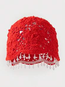 1 chiếc mũ len móc thủ công thời trang nữ đính mặt dây chuyền giả pha lê, phù hợp với trang phục thường ngày phong cách Boho đi biển. - A - Xem 12