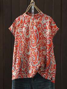 夏季休闲衬衫，宽松奢华上衣，时尚女装，潮流度假风 - 紅色 - 查看 10