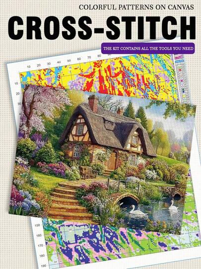 1ชิ้น JOZYSH ไร้กรอบ 30 * 40 ซม./11.8 * 15.7 นิ้ว, บ้านในสวนฤดูใบไม้ผลิ, ชุดปักครอสติชพิมพ์ลาย 11CT/14CT DIY, เหมาะสำหรับชุดปักครอสติช DIY สำหรับผู้ใหญ่และผู้เริ่มต้น, เหมาะสำหรับการตกแต่งผนังห้องนอนและห้องนั่งเล่น ของขวัญประกอบด้วยผ้าใบพิมพ์ลาย, เข็ม, ด้าย, ภาพวาด และคำแนะนำ