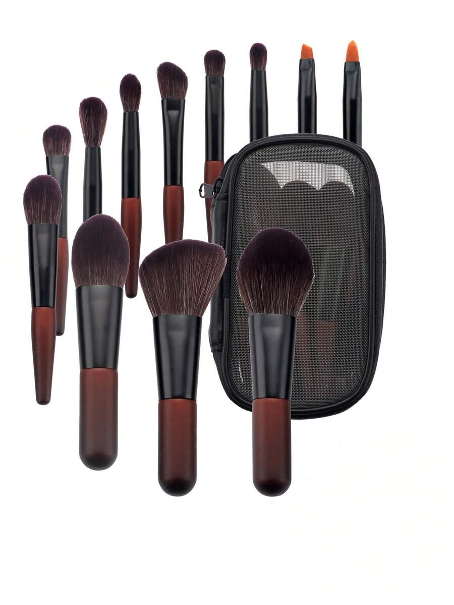 Bộ 12 cọ trang điểm mini cầm tay, cọ tán phấn mắt, phấn má hồng, cọ đánh phấn phủ, dụng cụ trang điểm đầy đủ, cọ cán gỗ, quà tặng Ngày của Mẹ. - Màu Tím - Xem 1