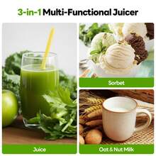 6" Wide Feed Chute Cold Press Juicer, 3-In-1 For Juice, Sorbet & Nut Milk, Hands-Free Operation, Easy To Clean, Ideal Birthday & Mother's Day Gift - Black - View 4