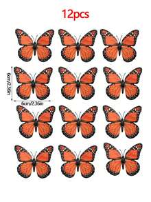 12pcs 3D Monarch Butterfly Wall Stickers - Made Of PVC Plastic, Vibrant Orange And Black Design, Ideal For Wedding, Birthday, Graduation And Holiday Decorations, Butterfly Decor, Room Decor, Bedroom Decor,Party Decorations Home Decor. - Orange - View 12