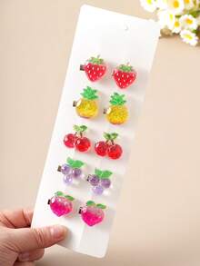 10pcs/Set Glitter Fruit Hair Clips, Cute Sweet Style Hair Accessories For Girls, Suitable For Bangs And Fine Hair Daily Use - Multicolor - View 10