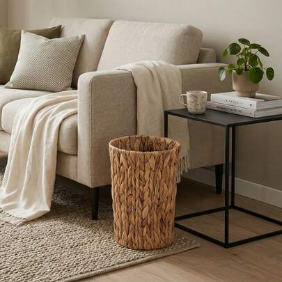 Thùng rác đan tay từ lục bình, giỏ đựng rác bằng mây tự nhiên, thùng rác trang trí phong cách Boho cho phòng tắm, phòng ngủ, nhà, văn phòng, nhà bếp, phòng khách, hộp đựng đồ dùng nhà bếp, hộp đựng đồ dùng nhà bếp, 1 chiếc