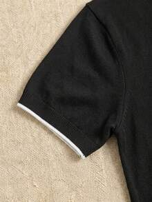 Men's Regular Shoulder Short Sleeve Half-Button Casual Summer Versatile Knit Sweater - Black - View 5