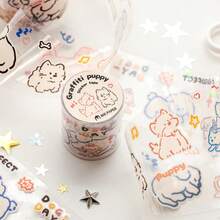 50 mm*2 m Ensemble de ruban adhésif PET imperméable esthétique et mignon avec motifs de chats et de chiens, phrases anglaises décoratives adorables. Fournitures pour le scrapbooking et l'emballage cadeau - Rond - Voir 5
