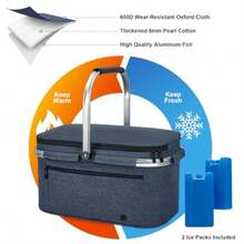 ALLCAMP Cesta de picnic 2 cajas de hielo incluidas enfriador aislado de 32 l cesta plegable engrosada de picnic con cestas extraíbles y marco cosido cesta para regalos de calentamiento de la casa - Azul - Ver 5
