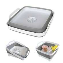 Collapsible Wash Basin With Drain Plug - 2.4 Gallon Foldable Kitchen Sink For Baby Bottles RV Camping Space-Saving Dish Tub In Gray - Gray - View 8