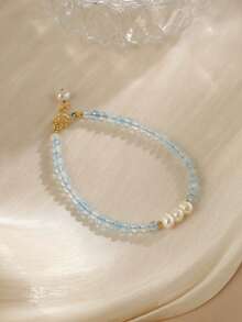 1 chiếc vòng tay đá Aquamarine với ngọc trai nước ngọt tự nhiên và hạt pha lê, trang sức cao cấp thanh lịch và đa năng. - Loại bướm - Xem 6