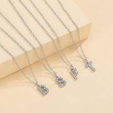26 piezas Nuevo collar de letras en inglés con incrustaciones de rhinestone de diseño minimalista y elegante para mujeres - b - Ver 2