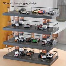 Maqueta de estacionamiento exterior de 4 pisos a escala 1/64, con autos de madera y acrílico, vitrina de almacenamiento y exhibición diseñada específicamente para autos de fundición a presión: juguete educativo que fomenta la capacidad de apilar y facilita el almacenamiento - Garaje abierto de cuatro pisos (sin modelos de autos ni maniquíes) - Ver 4