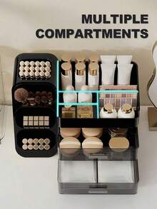 Makeup Organizer With Brush Holder, Drawers, Countertop Storage Organizer, Perfect Storage For Lipsticks, Eyeshadows, Nail Polishes, Makeup Organizer Cosmetic Storage For Vanity, Makeup Brushes Storage, Skin Care Storage,Perfumes, Bathroom & Bedroom Storage, Valentines Gift - 黑色的 - 查看 4