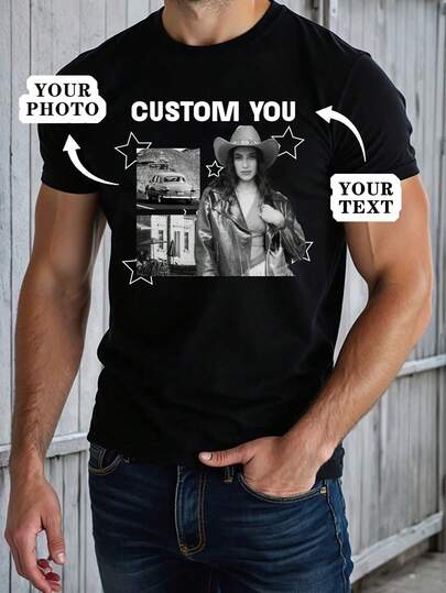 Personaliza camisetas holgadas para hombres - Agrega tus propias imágenes (selfies/fotos familiares/fotos de mascotas/fotos de amigos/fiestas/fotos de equipo/novio/novia/mascotas/atuendos de pareja/ropa de trabajo) y tu texto para regalos de aniversario/cumpleaños/bodas.