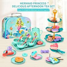 Toiyese 45-Piece Mermaid Theme Tea Set, Includes Iron Teapot And Storage Box, Suitable For 3-6 Year Old Children, Princess Kitchen Toy, Perfect Birthday Gift - Green - View 2