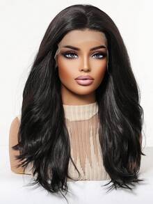 13x4高清蕾丝前假发，20英寸黑色长卷发，层次分明。采用耐热合成纤维制成，这款假发既实用又优雅，专为女性设计。佩戴和打理都很方便，适合日常佩戴和各种节日场合。是送给女性朋友的理想礼物。 - 黑色 - 查看 9